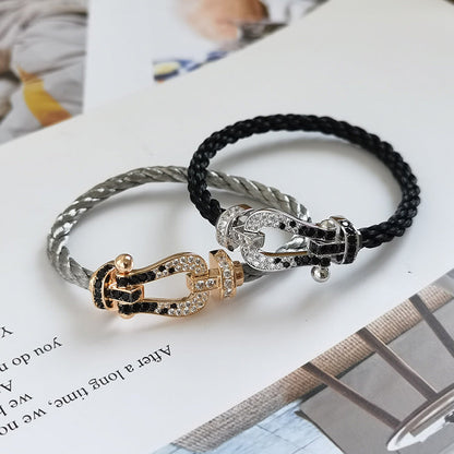 [CharmAmor]FORCE LARGE HORSESHOE BLACK WHITE DIAMOND BRACELET ROSE GOLD