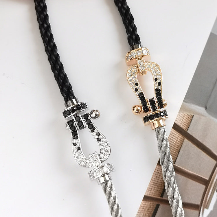 [CharmAmor]FORCE LARGE HORSESHOE BLACK WHITE DIAMOND BRACELET ROSE GOLD