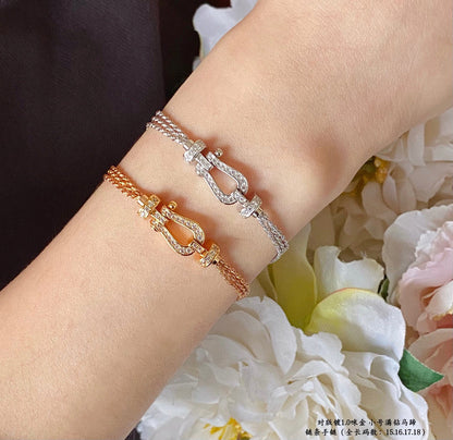 [CharmAmor]FORCE SMALL HORSESHOE  DIAMOND CHAIN ROPE BRACELET