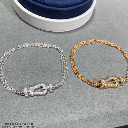 [CharmAmor]FORCE SMALL HORSESHOE  DIAMOND CHAIN ROPE BRACELET