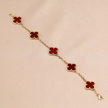 [CharmAmor] CLOVER 5 MOTIF RED CORNELIAN BRACELET COLLECTION