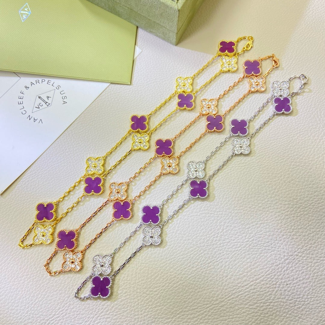 [CharmAmor]CLOVER 10 MOTIFS  PURPLE VIOLET DIAMOND NECKLACE