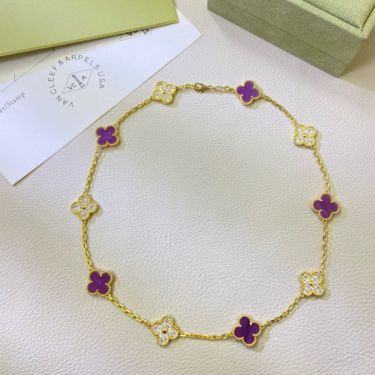 [CharmAmor]CLOVER 10 MOTIFS  PURPLE VIOLET DIAMOND NECKLACE