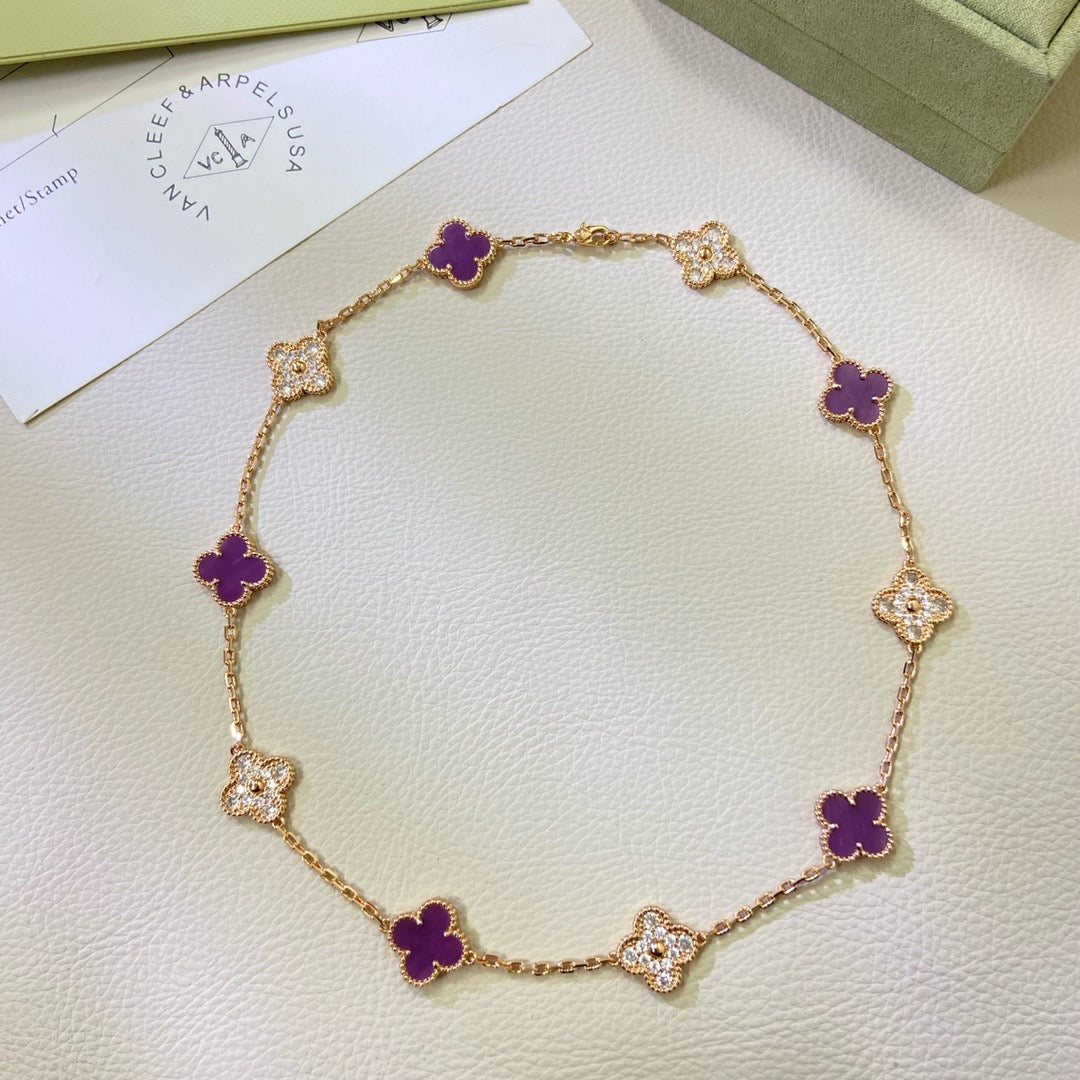 [CharmAmor]CLOVER 10 MOTIFS  PURPLE VIOLET DIAMOND NECKLACE