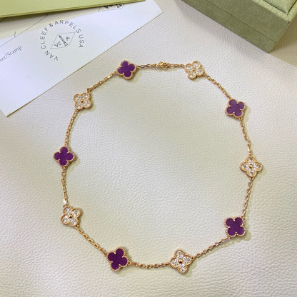 [CharmAmor]CLOVER 10 MOTIFS  PURPLE VIOLET DIAMOND NECKLACE