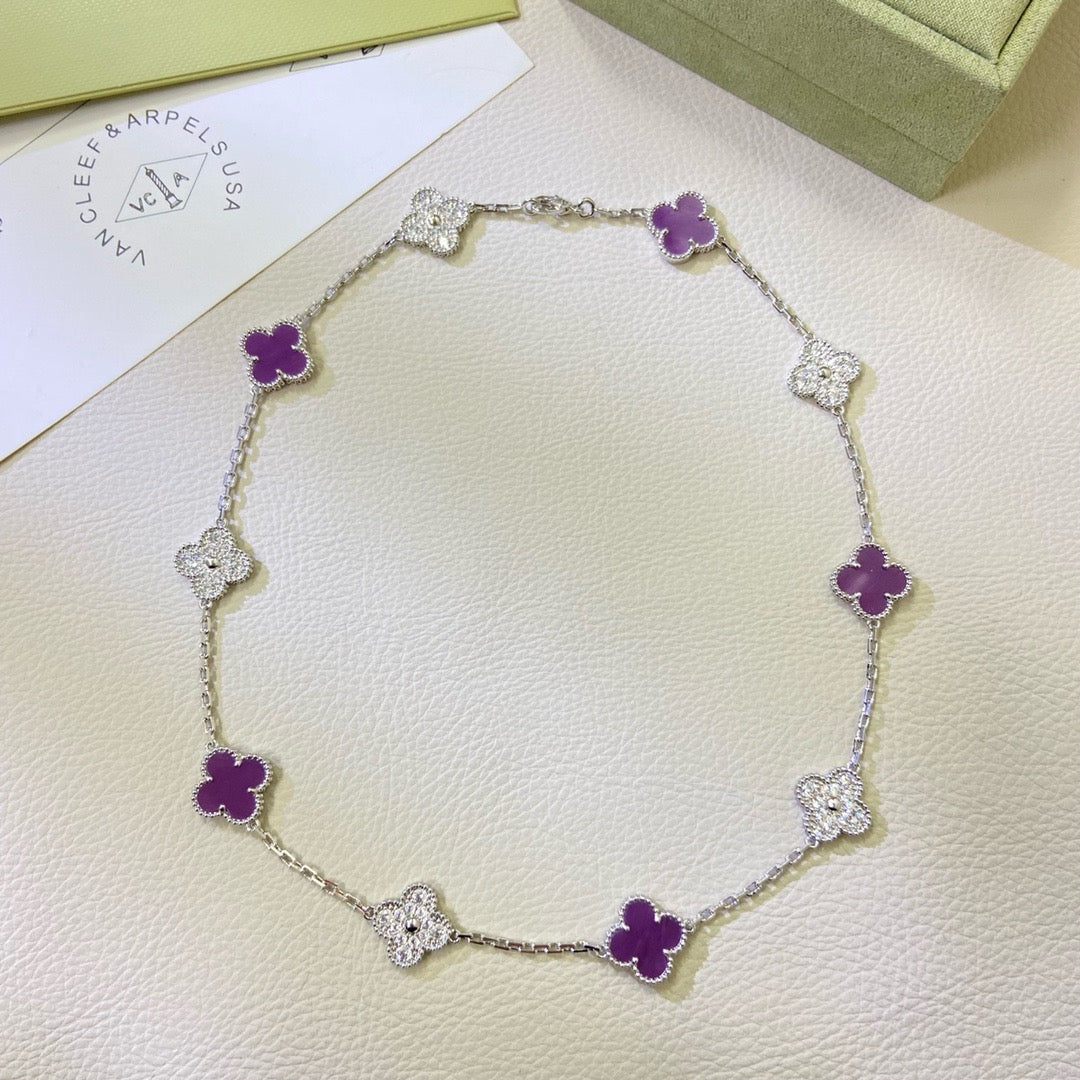 [CharmAmor]CLOVER 10 MOTIFS  PURPLE VIOLET DIAMOND NECKLACE