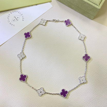 [CharmAmor]CLOVER 10 MOTIFS  PURPLE VIOLET DIAMOND NECKLACE