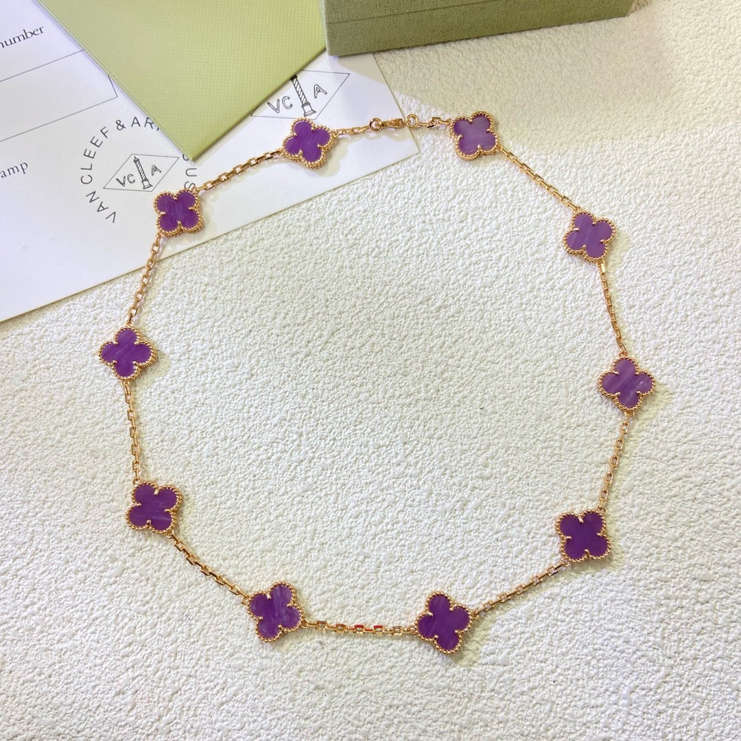[CharmAmor]CLOVER 10 MOTIFS  PURPLE VIOLET  NECKLACE