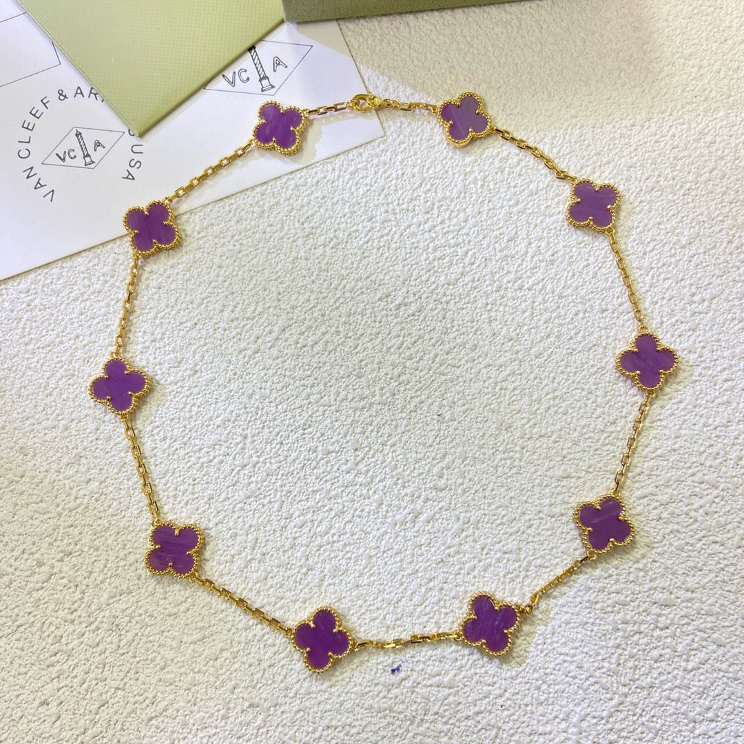 [CharmAmor]CLOVER 10 MOTIFS  PURPLE VIOLET  NECKLACE