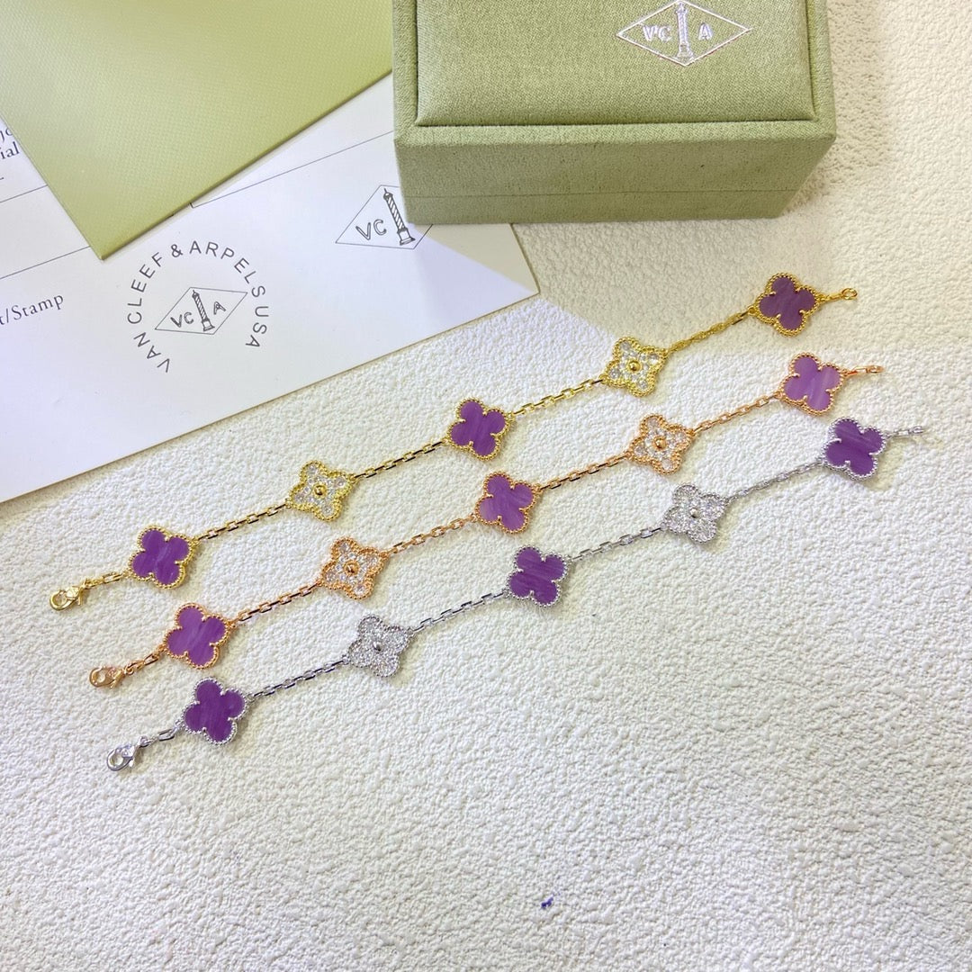 [CharmAmor]CLOVER  5 MOTIFS  PURPLE VIOLET DIAMOND BRACELET