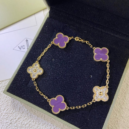 [CharmAmor]CLOVER  5 MOTIFS  PURPLE VIOLET DIAMOND BRACELET