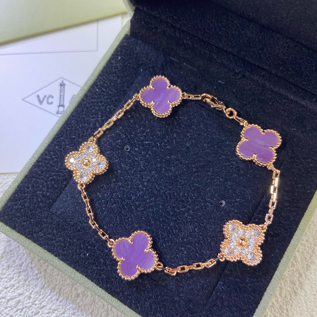 [CharmAmor]CLOVER  5 MOTIFS  PURPLE VIOLET DIAMOND BRACELET