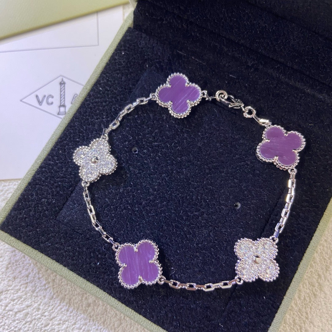 [CharmAmor]CLOVER  5 MOTIFS  PURPLE VIOLET DIAMOND BRACELET