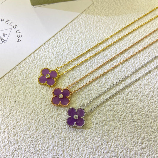 [CharmAmor]CLOVER 15MM DIAMOND  PURPLE VIOLET NECKLACE