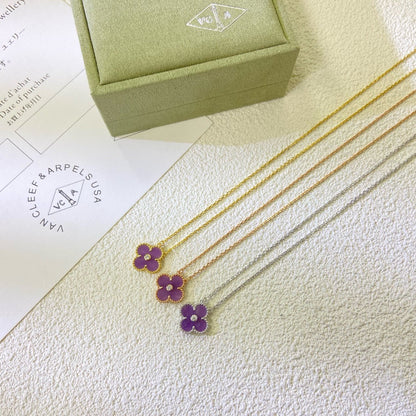 [CharmAmor]CLOVER 15MM DIAMOND  PURPLE VIOLET NECKLACE
