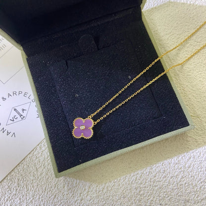 [CharmAmor]CLOVER 15MM DIAMOND  PURPLE VIOLET NECKLACE