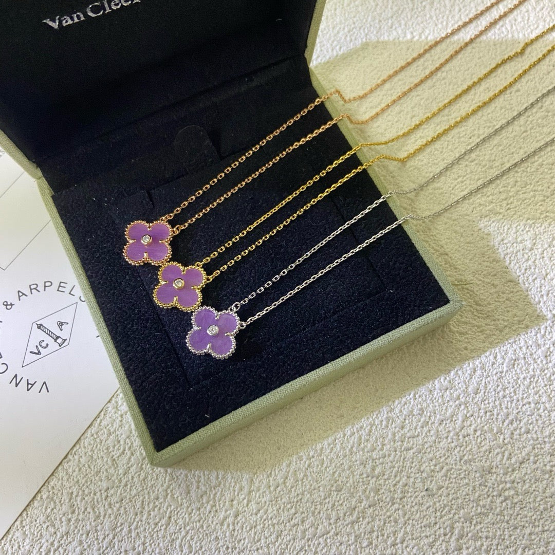 [CharmAmor]CLOVER 15MM DIAMOND  PURPLE VIOLET NECKLACE