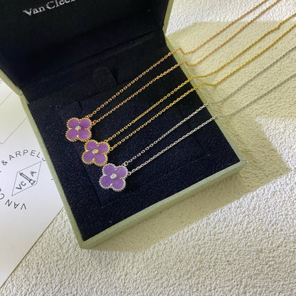 [CharmAmor]CLOVER 15MM DIAMOND  PURPLE VIOLET NECKLACE