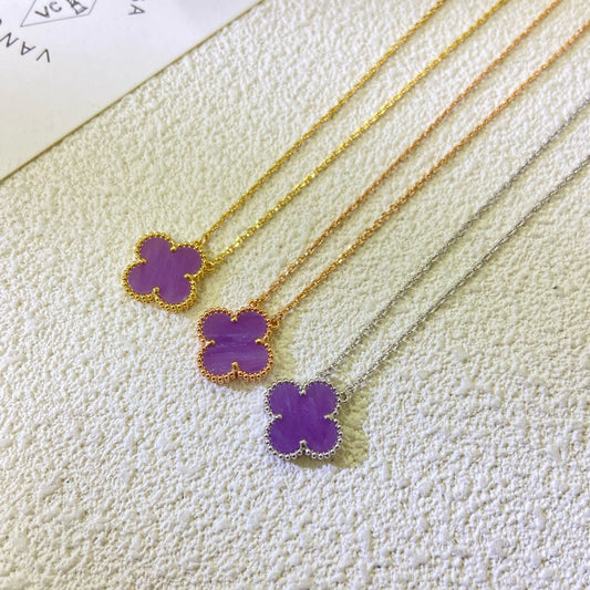 [CharmAmor]CLOVER 15MM  PURPLE VIOLET NECKLACE