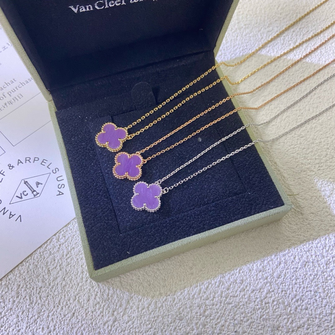 [CharmAmor]CLOVER 15MM  PURPLE VIOLET NECKLACE