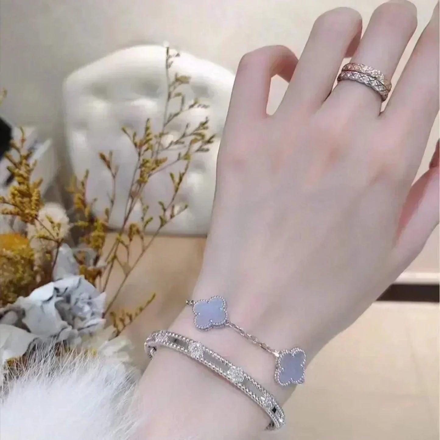[CharmAmor]CLOVER  5 MOTIF PURPLE CHALCEDONY BRACELET SILVER