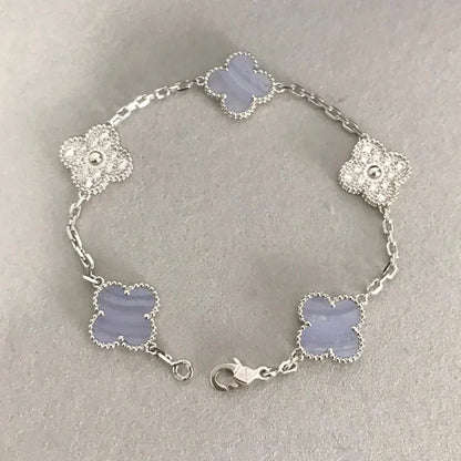 [CharmAmor]CLOVER  5 MOTIF DIAMOND PURPLE CHALCEDONY BRACELET SILVER
