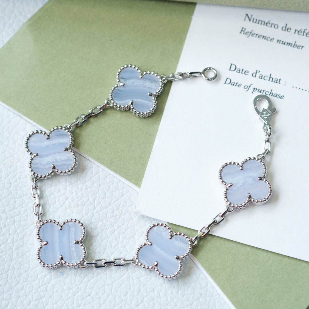 [CharmAmor]CLOVER  5 MOTIF PURPLE CHALCEDONY BRACELET SILVER