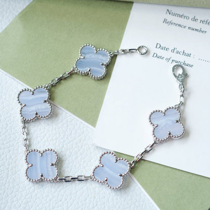 [CharmAmor]CLOVER  5 MOTIF PURPLE CHALCEDONY BRACELET SILVER