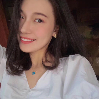 [CharmAmor]CLOVER 15MM DIAMOND AND BLUE AGATE NECKLACE