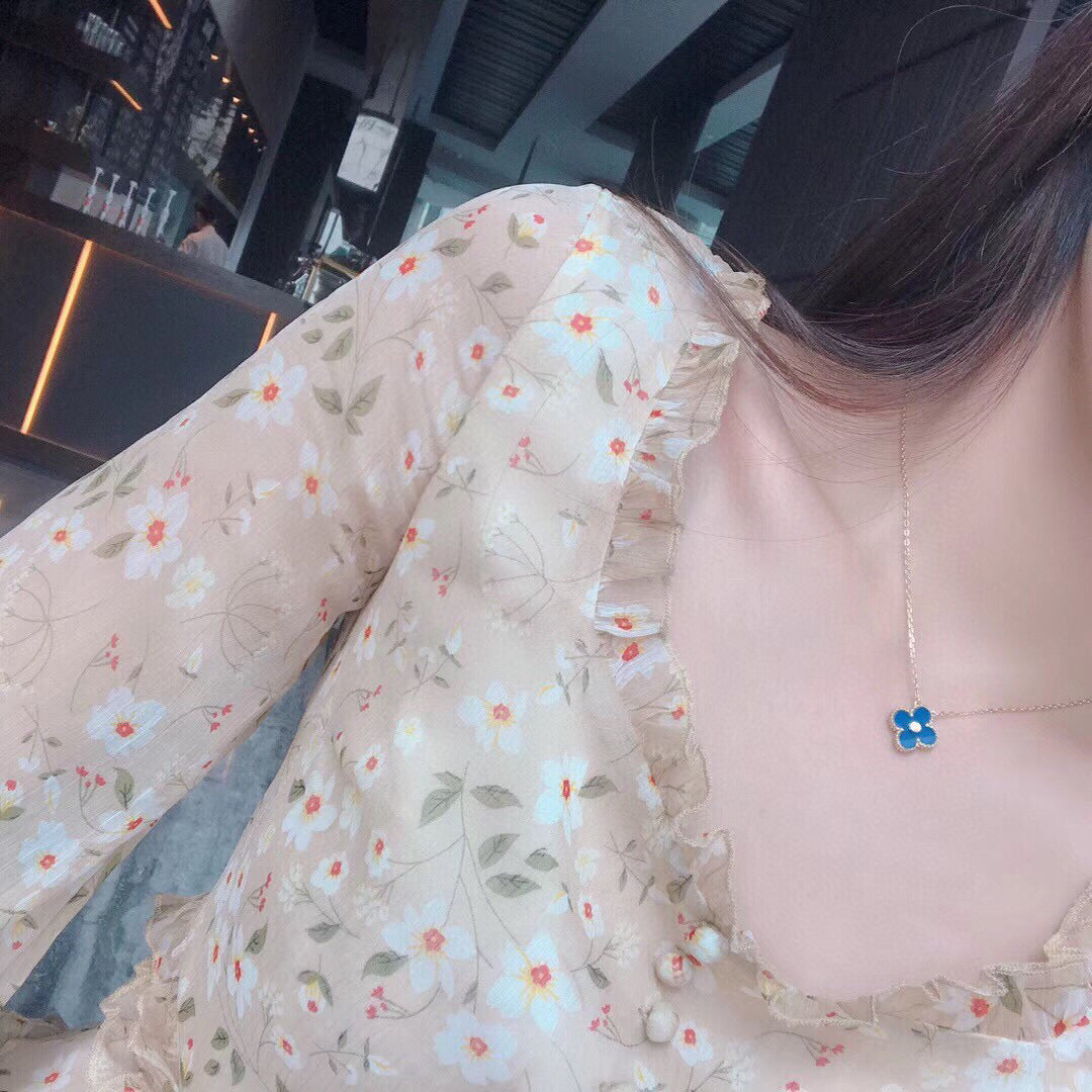 [CharmAmor]CLOVER 15MM DIAMOND AND BLUE AGATE NECKLACE