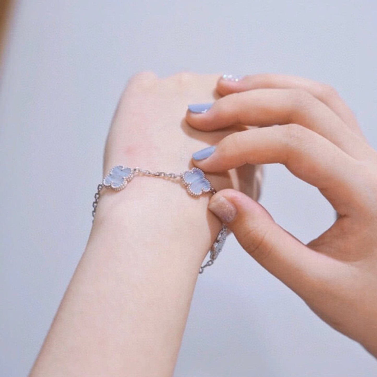 [CharmAmor]CLOVER  5 MOTIF PURPLE CHALCEDONY BRACELET SILVER