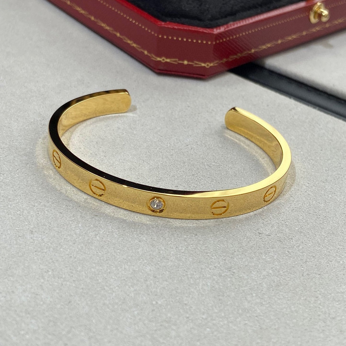 [CharmAmor]LOVE BRACELET 6.1MM 1 DIAMOND OPEN CUFF