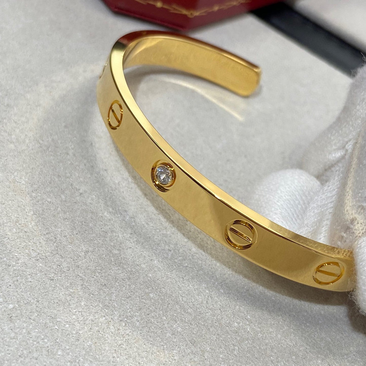 [CharmAmor]LOVE BRACELET 6.1MM 1 DIAMOND OPEN CUFF
