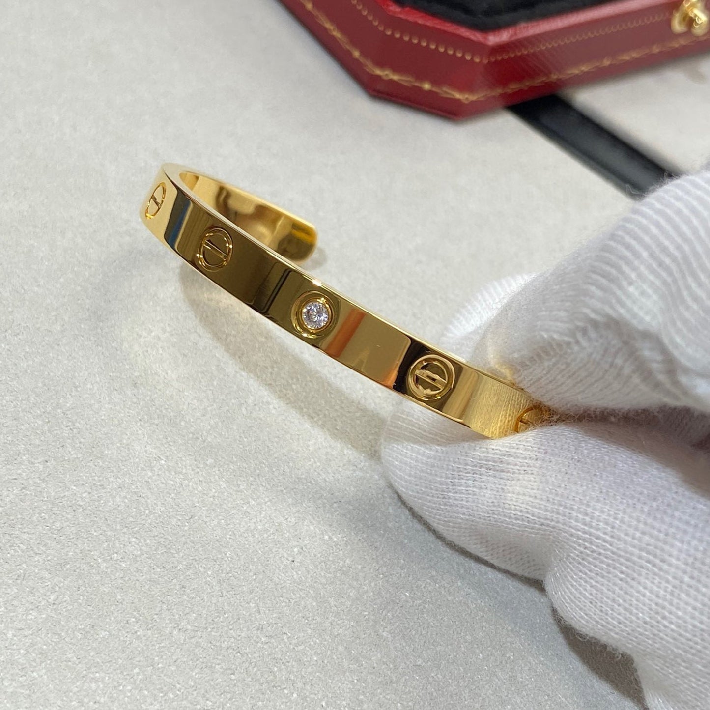 [CharmAmor]LOVE BRACELET 6.1MM 1 DIAMOND OPEN CUFF