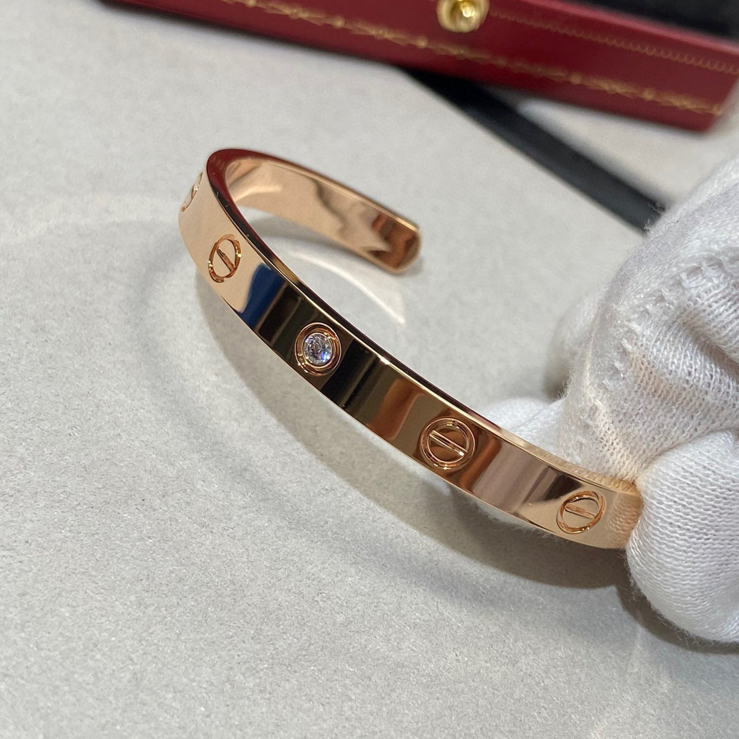 [CharmAmor]LOVE BRACELET 6.1MM 1 DIAMOND OPEN CUFF