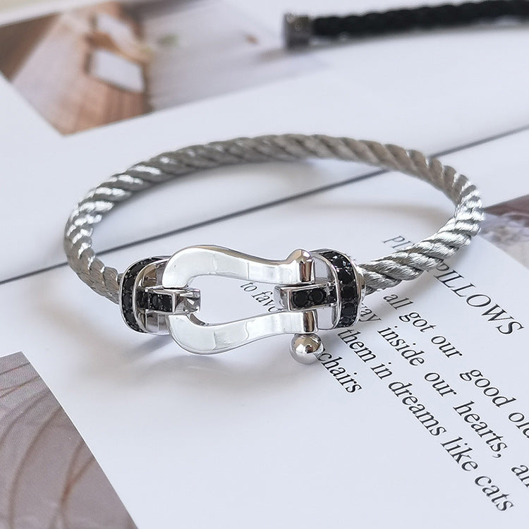 [CharmAmor]FORCE LARGE HORSESHOE BLACK DIAMOND BRACELET SILVER