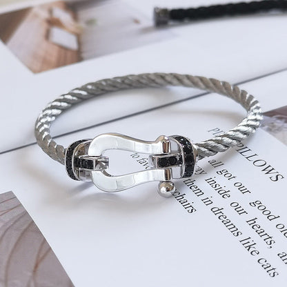 [CharmAmor]FORCE LARGE HORSESHOE BLACK DIAMOND BRACELET SILVER