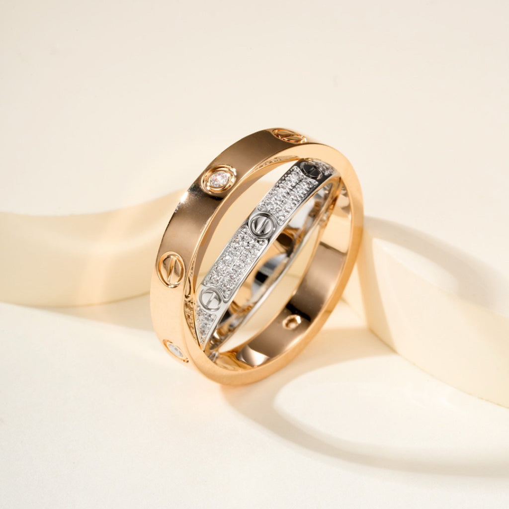 [CharmAmor]LOVE PINK GOLD SILVER DIAMOND DOUBLE RING