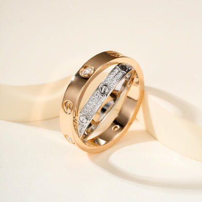 [CharmAmor]LOVE PINK GOLD SILVER DIAMOND DOUBLE RING