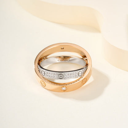 [CharmAmor]LOVE PINK GOLD SILVER DIAMOND DOUBLE RING