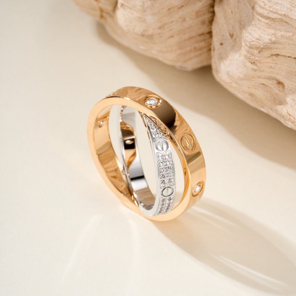 [CharmAmor]LOVE PINK GOLD SILVER DIAMOND DOUBLE RING