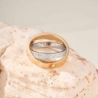 [CharmAmor]LOVE PINK GOLD SILVER DIAMOND DOUBLE RING