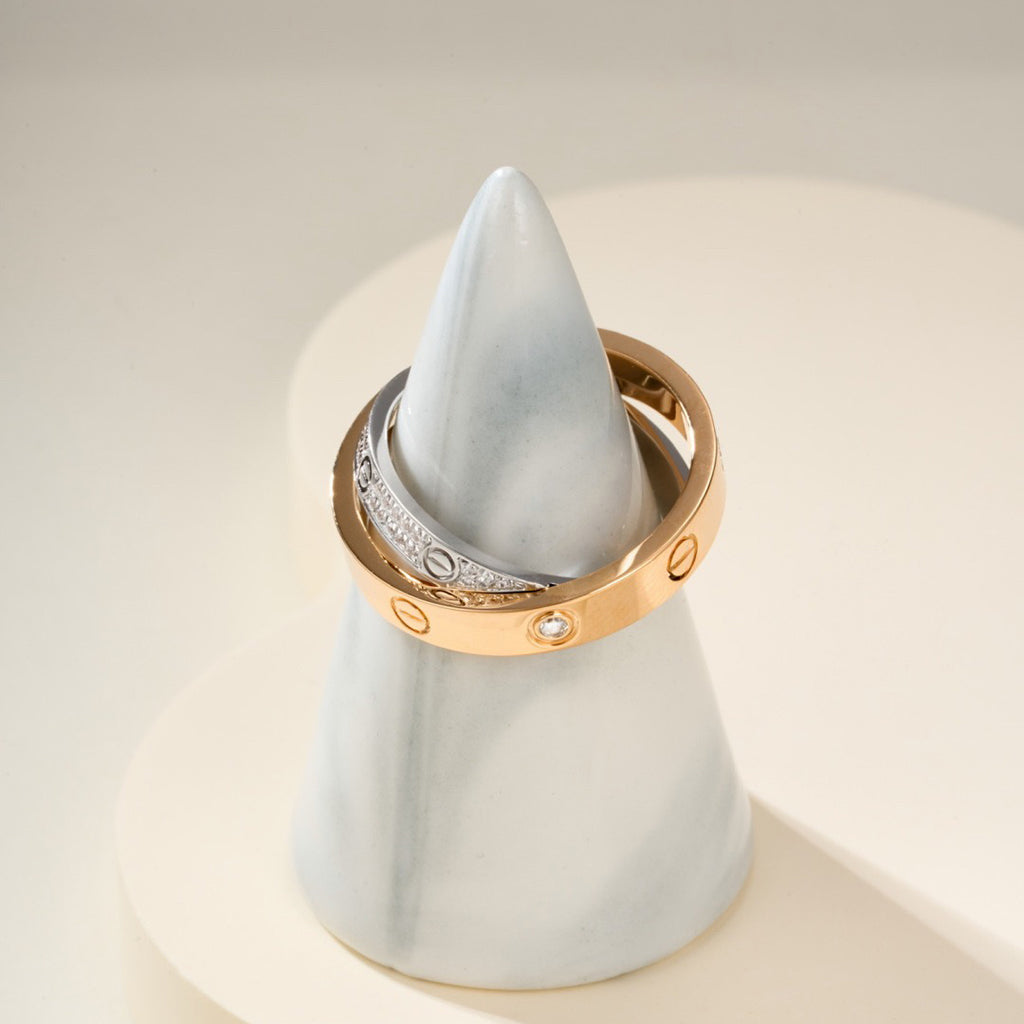 [CharmAmor]LOVE PINK GOLD SILVER DIAMOND DOUBLE RING