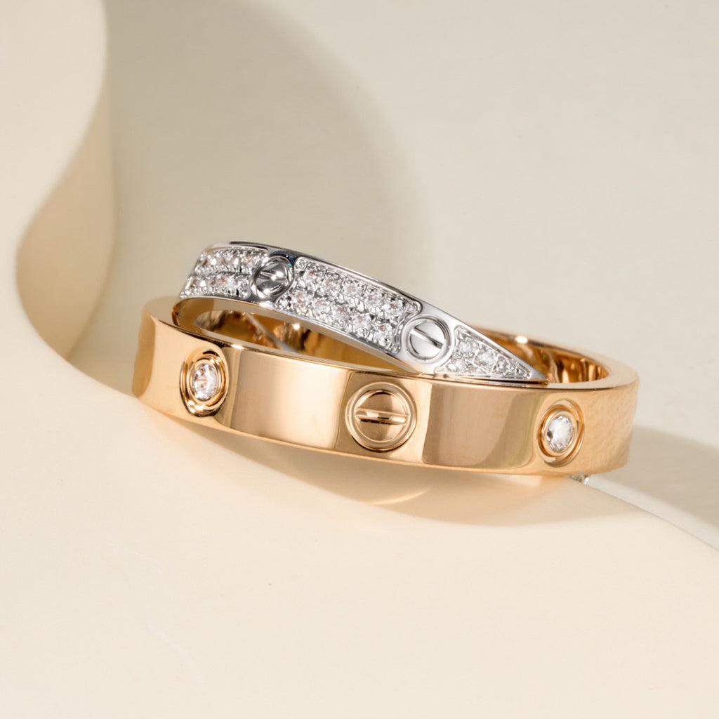 [CharmAmor]LOVE PINK GOLD SILVER DIAMOND DOUBLE RING