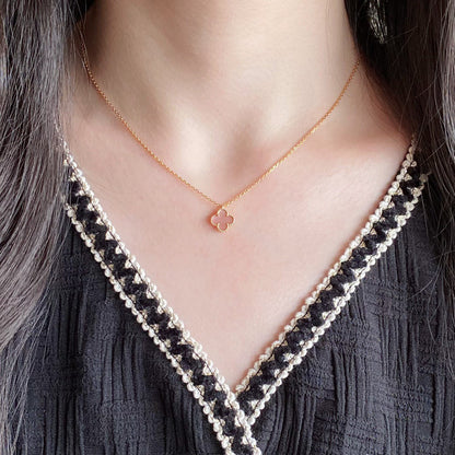 [CharmAmor]CLOVER 9.5MM PINK MOTHER OF PEARL SINGLE FLOWER NECKLACE