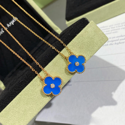 [CharmAmor]CLOVER 15MM DIAMOND AND BLUE AGATE NECKLACE
