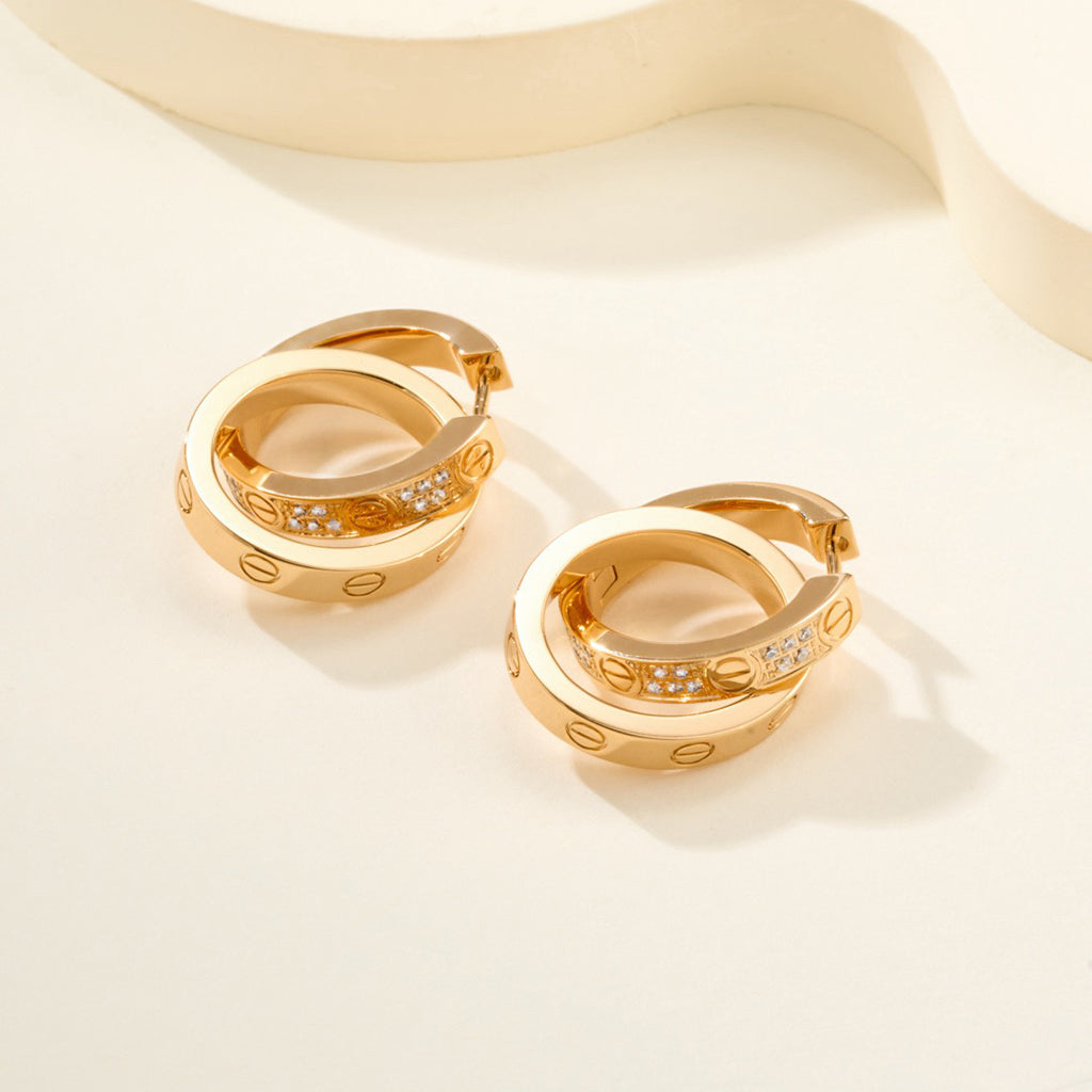 [CharmAmor]LOVE 3.3MM DANGLE HALF DIAMOND EARRINGS