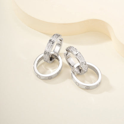 [CharmAmor]LOVE 3.3MM DANGLE HALF DIAMOND EARRINGS