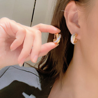 [CharmAmor]TRINITY HALF DIAMOND  CLASSIC EARRINGS