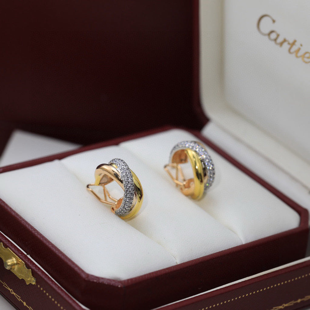 [CharmAmor]TRINITY HALF DIAMOND  CLASSIC EARRINGS